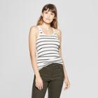 Women's Striped Racerback Tank - A New Day White/black