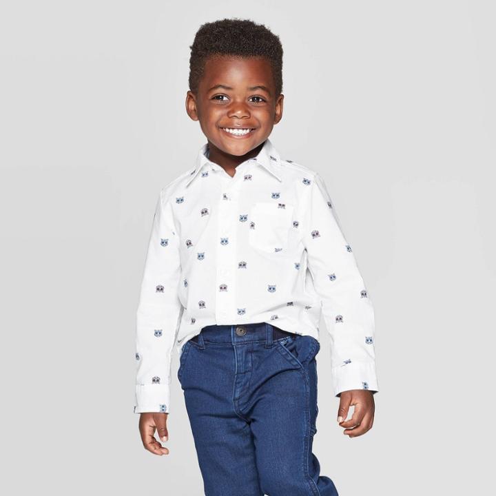 Oshkosh B'gosh Toddler Boys' Long Sleeve Woven Button-down Shirt - White