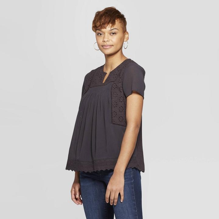 Women's Short Sleeve V-neck Top - Knox Rose Navy