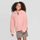 Girls' Fuzzy Hooded Half Zip Pullover Sweater - Art Class Pink