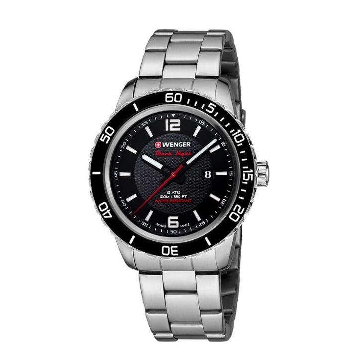 Men's Wenger Roadster Black Night - Swiss Made - Black Dial Stainless Steel Bracelet - Silver,