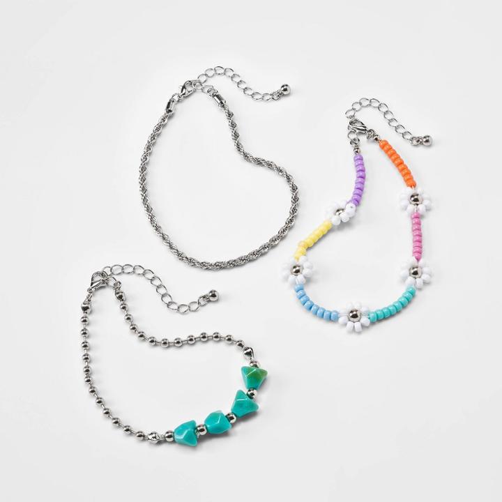Girls' 3pk Stone Anklet Set - Art Class