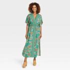 Women's Flutter Short Sleeve Printed Kaftan A-line Dress - Knox Rose Green Floral