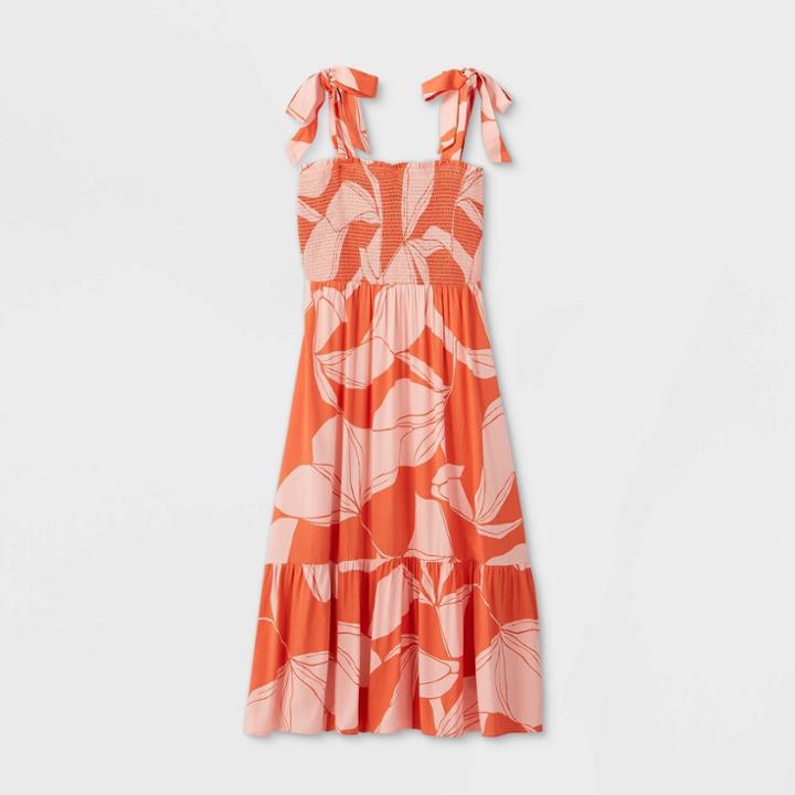 Women's Floral Print Sleeveless Seersucker Dress - A New Day Orange