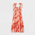 Women's Floral Print Sleeveless Seersucker Dress - A New Day Orange