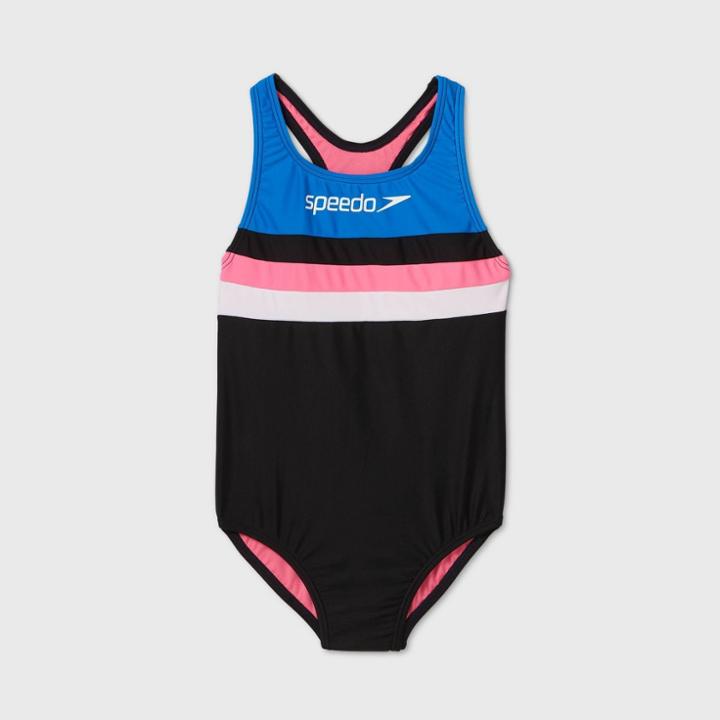 Speedo Girls' Colorblock One Piece Swimsuit - Pink/black