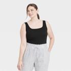 Women's Plus Size Square Neck Tank Top - A New Day Black