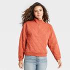 Women's Quarter Zip Quilted Pullover Sweatshirt - Universal Thread Rust
