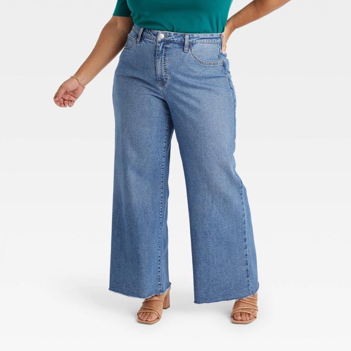 Women's High-rise Wide Leg Jeans - Ava & Viv Blue Denim