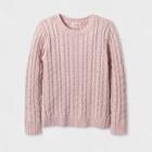 Girls' Crew Neck Cable Pullover Sweater - Cat & Jack Casual Pink M,