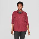 Women's Plus Size Long Sleeve Soft Twill Button-down Shirt - Universal Thread Red