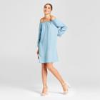 Women's Chambray Ruffle Sleeve Off The Shoulder Dress - Alison Andrews Denim Blue
