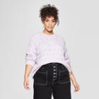 Women's Plus Size Long Sleeve Crew Neck Cable Sweater - Who What Wear Light Purple