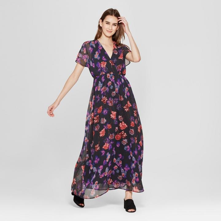Eclair Women's Floral Print Short Sleeve Maxi Dress - Clair Black
