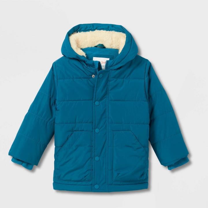 Toddler Long Sleeve Puffer Jacket - Cat & Jack Dark Teal Green