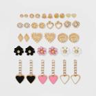 Heart And Beaded Cubic Zirconia Flower Stud Earring Set 18pc - Wild Fable Gold