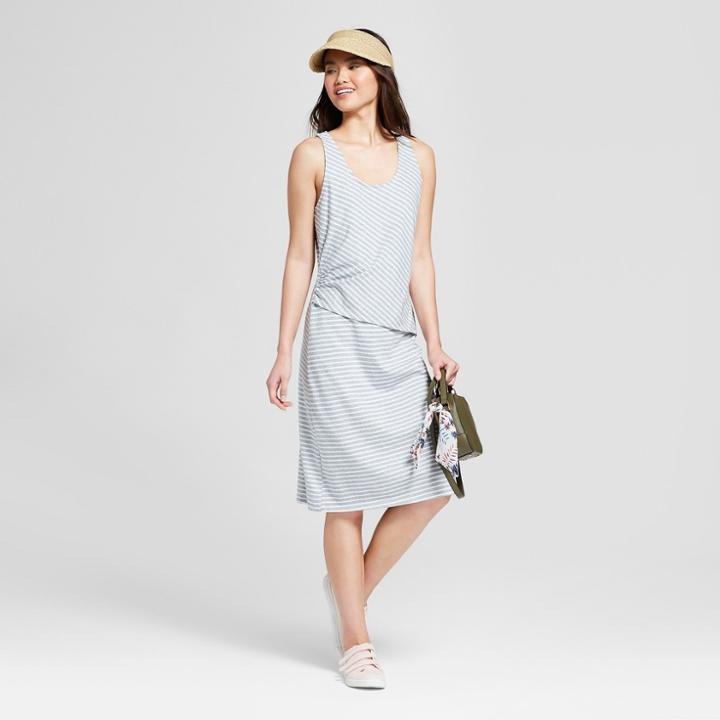 Women's Striped Wrap Waist Knit Dress - A New Day Gray/white