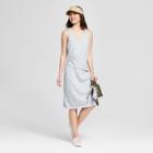 Women's Striped Wrap Waist Knit Dress - A New Day Gray/white