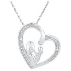 Distributed By Target Diamond Accent Round White Diamond Prong Set Mom & Child In Heart Pendant In Sterling