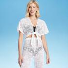 Women's Crochet Front Tie Cover Up Shirt - Shade & Shore White S, Women's,