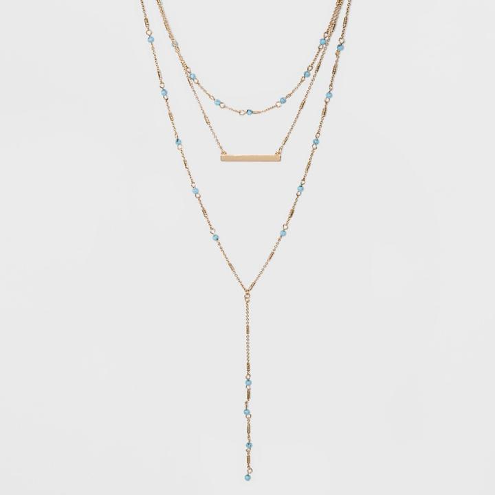 Sugarfix By Baublebar Mixed Media Layered Y-chain Necklace - Turquoise, Women's, Gold