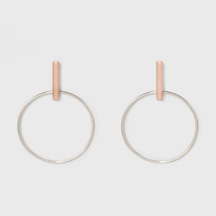 Drop Post Rose Gold & Silver Plated Round Frontal Earrings - A New Day Rose Gold/silver