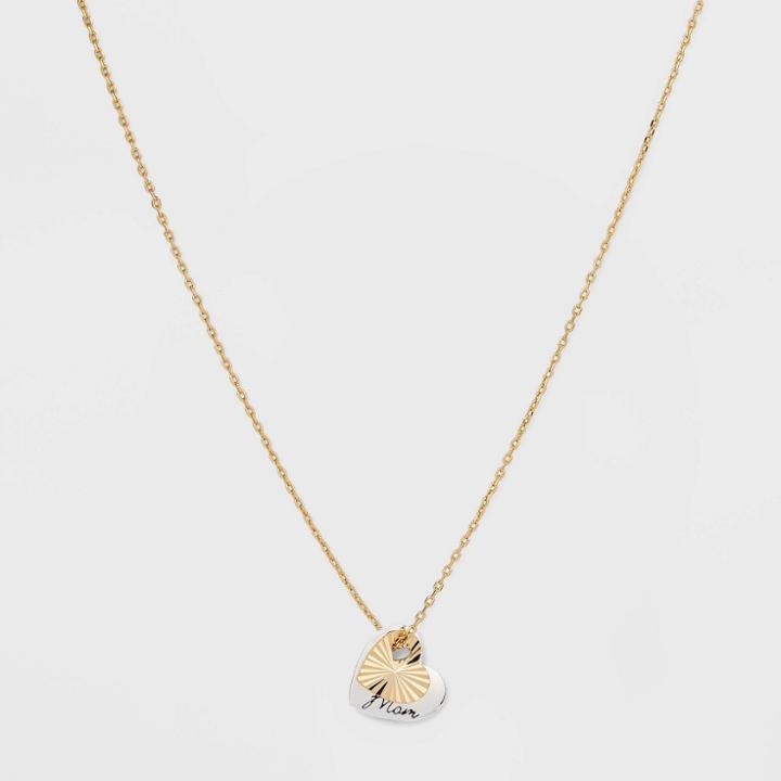No Brand Gold Plated 'mom' Double Heart Two-tone Pendant Necklace - Gold