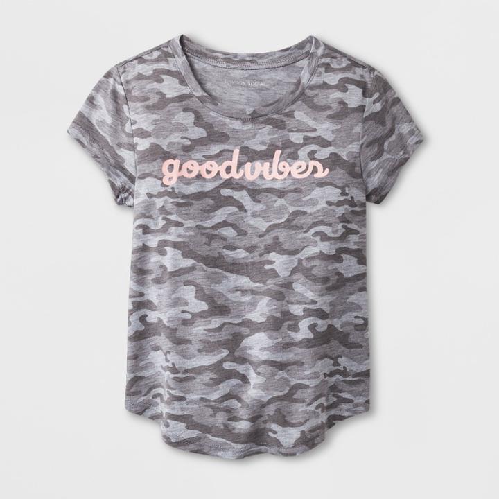 Grayson Social Girls' 'good Vibes' Camo Short Sleeve T-shirt - Gray
