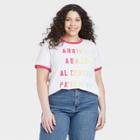 Doe. Women's Plus Size Arriba Abajo Ringer Short Sleeve Graphic T-shirt - White