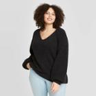Women's Plus Size V-neck Pullover Sweater - Ava & Viv Black X
