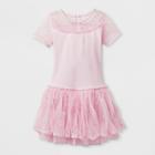 Danshuz Toddler Girls' Double Layer Skirt With Sequin Mesh Yoke Short Sleeve Activewear Dress - Pink 2-4,