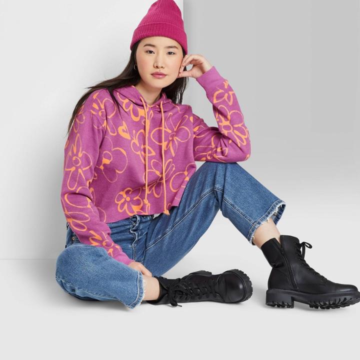 Women's Cropped Hoodie - Wild Fable Purple Floral