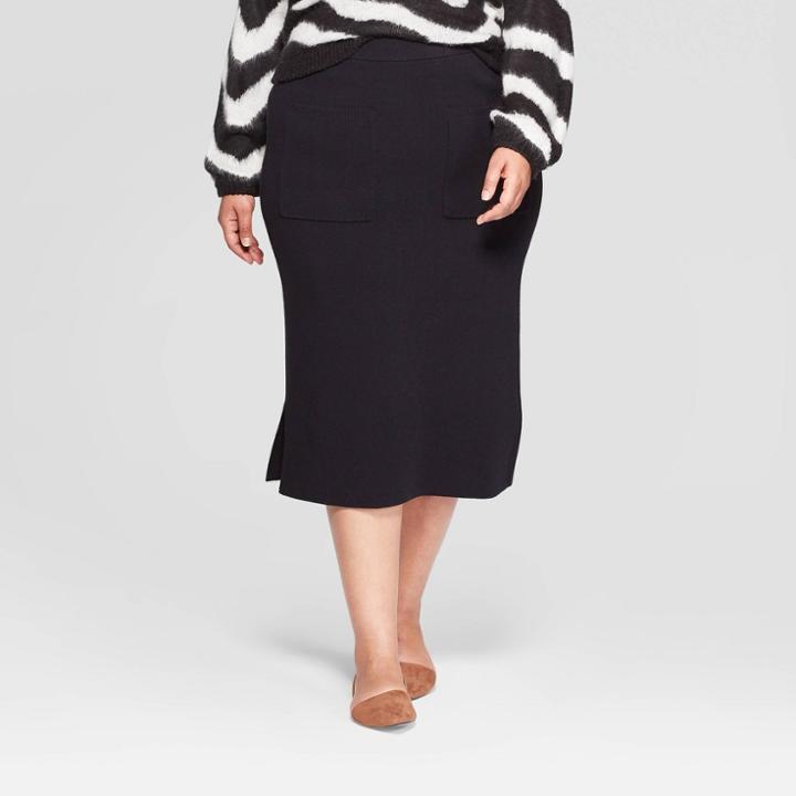 Women's Plus Size High-rise Front Off Seam Pocket Sweater Midi Skirt - Who What Wear Black 1x, Women's,