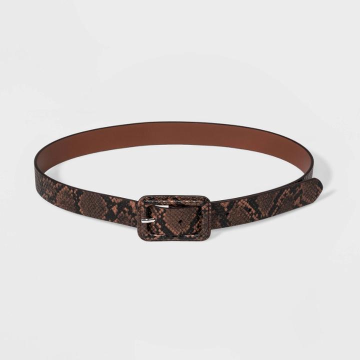 Women's Covered Buckle Snake Belt - Wild Fable Brown