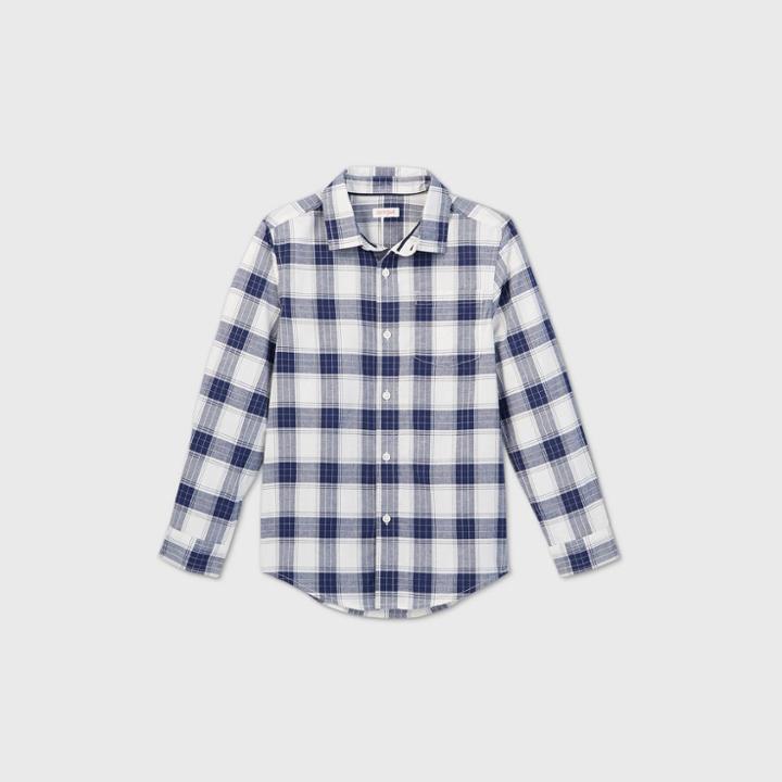 Boys' Poplin Plaid Long Sleeve Button-down Shirt - Cat & Jack Blue/white