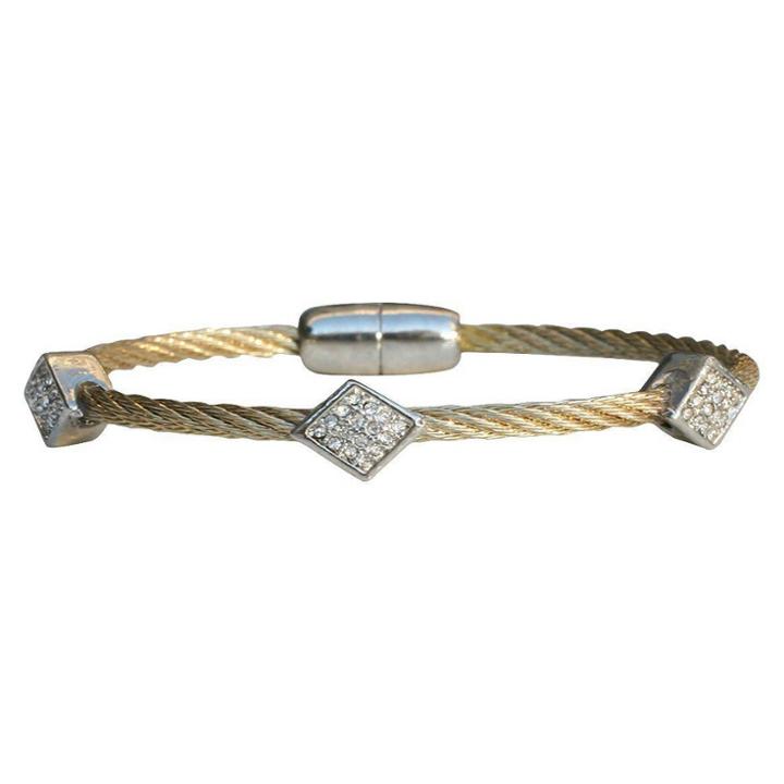 Zirconmania 3-piece Pave Diamond Shape Cable Bracelet With Magnetic Clasp - Gold, Women's