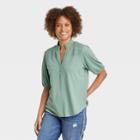 Women's Smocked 3/4 Sleeve Henley Shirt - Knox Rose