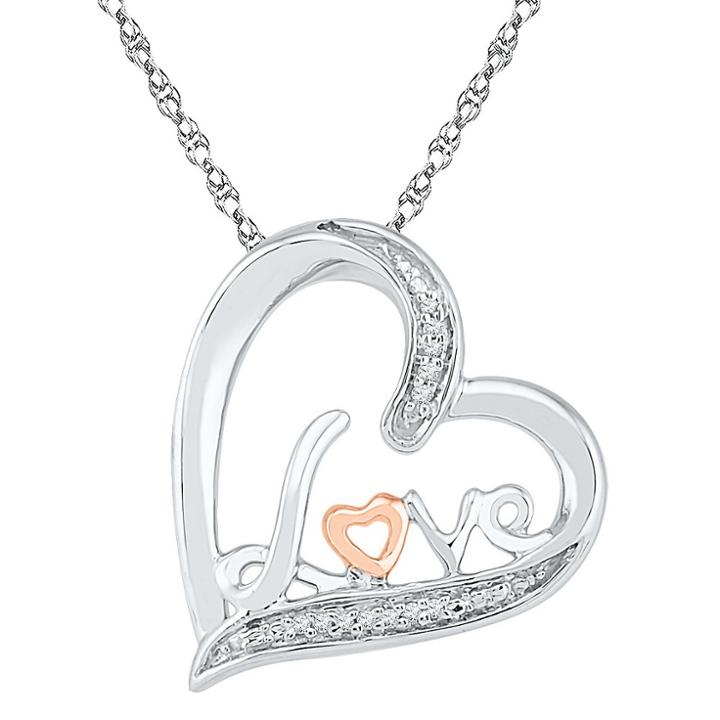Target 0.02 Ct. T.w. Round White Diamond Prong Set Heart Pendant In 10k Rosegold Over Sterling Silver, Women's