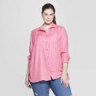 Women's Plus Size Striped Long Sleeve Collared Button-down Shirt - Ava & Viv Pink
