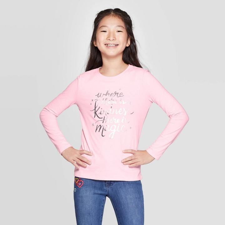 Girls' Long Sleeve Where There Is Kindness Graphic T-shirt - Cat & Jack Light Pink