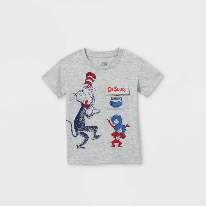 Dr. Seuss Toddler Boys' Dr.seuss 'cat In The Hat' Short Sleeve Pocket T-shirt - Gray