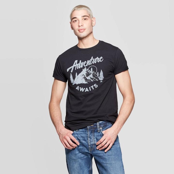Men's Short Sleeve Crewneck Adventure Awaits Graphic T-shirt - Awake Black