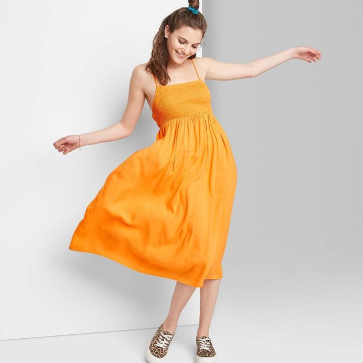 Women's Sleeveless Smocked Top House Dress - Wild Fable Light Orange