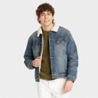 Men's Sanford Wash Sherpa Lined Denim Trucker Jacket - Goodfellow & Co Blue Denim