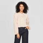 Women's Zig Zag Print Regular Fit Long Sleeve High Neck Popover Blouse - A New Day Light Pink L, Women's,