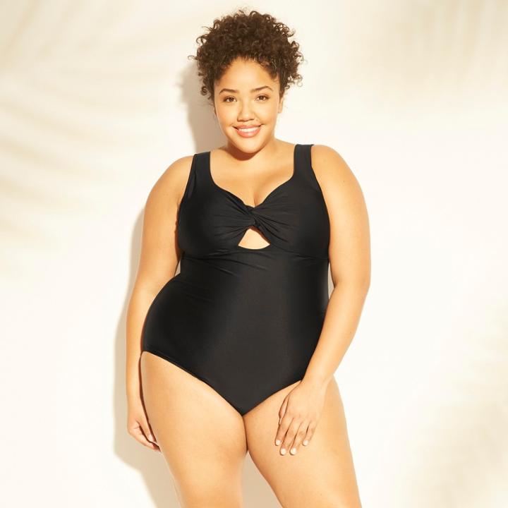 Kona Sol Women's Plus Size Twist Front Cut Out One Piece Swimsuit - Kona