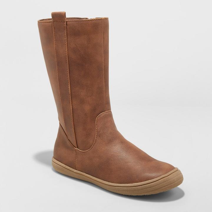Girls' Magda Microsuede Tall Fashion Boots - Cat & Jack Cognac (red)