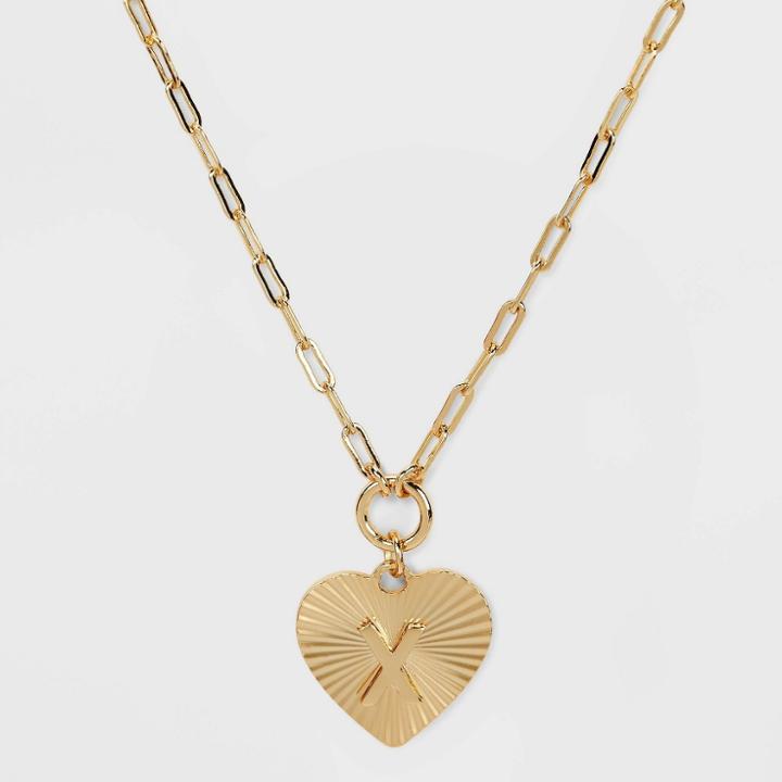 14k Gold Dipped 'x' Initial Diamond Cut Heart Pendant Necklace - A New Day Gold