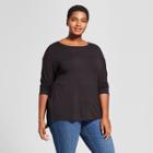 Women's Plus Size Drapey Boatneck Long Sleeve T-shirt - Ava & Viv Black X