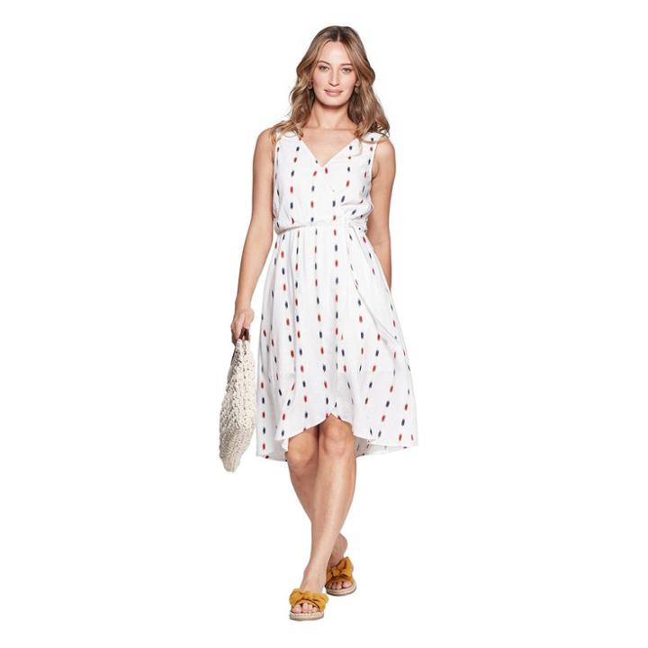 Women's Sleeveless V-neck Midi Printed Wrap Dress - Universal Thread Cream